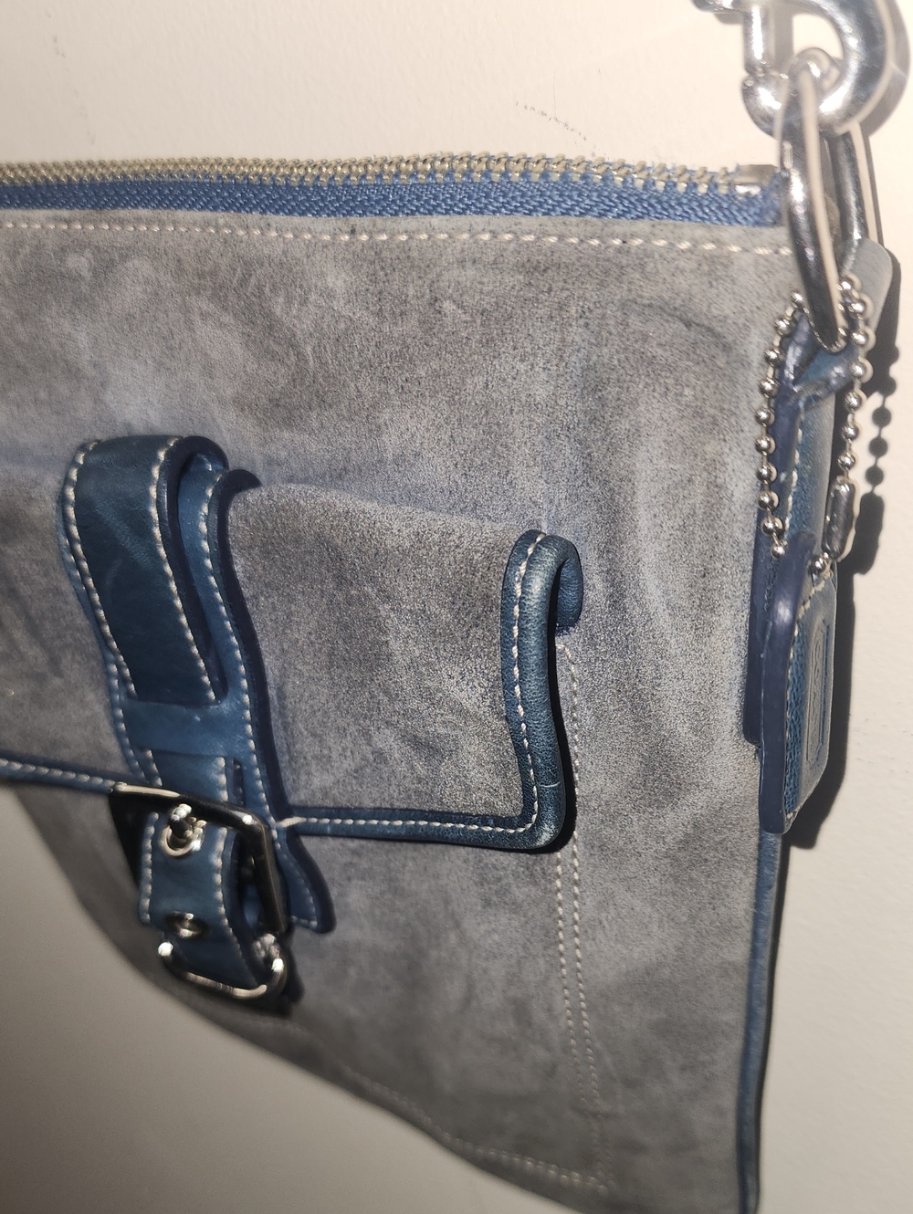 Coach Suede Crossbody Bag Buckle Gray Blue Style 4745 - Picture 4 of 16